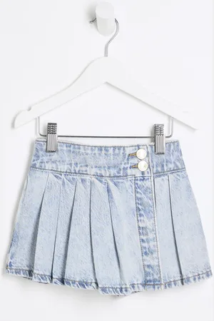 River Island Mini Girls Denim Pleated Skort