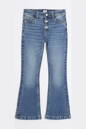River Island Girls Denim Button Front Flared Jeans