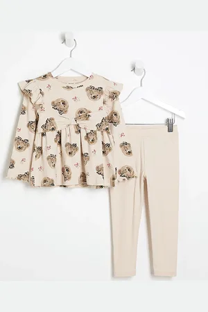 River Island Mini Girls Bear Peplum Top Set