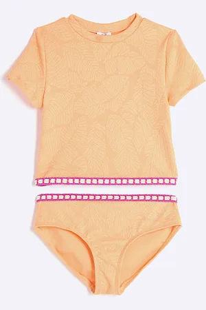 River Island Girls Palm Textured T-Shirt Bikini Set