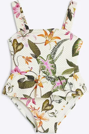 River Island Mini Girls Glitter Tropical Swimsuit