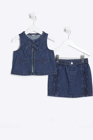 River Island Mini Girls Denim Gilet And Skirt Set