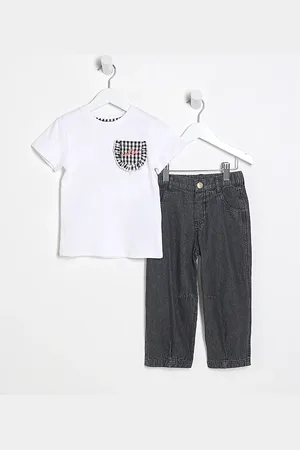 River Island Mini Girls Gingham T-Shirt & Jeans Set