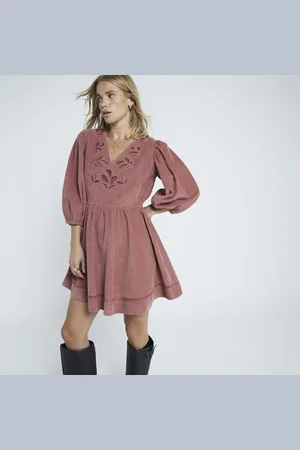 River Island Womens Corduroy Cutwork Mini Skater Dress