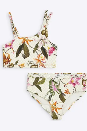River Island Girls Glitter Tropical Bikini Set