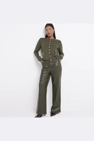 River Island Womens Petite Faux Leather Straight Trousers