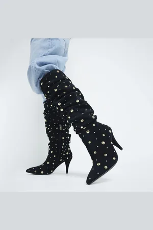River Island Womens Faux Suede Stud Knee High Boots