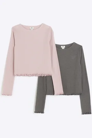 kind society River Island Girls Lettuce Hem Long Sleeve Top 2 Pack