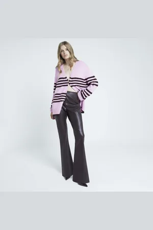 River Island Womens Faux Leather Flared Trousers