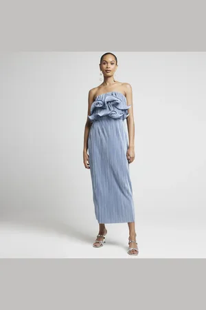 River Island Womens Plisse Frill Bandeau Midi Dress