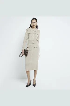 River Island Womens Knitted Pocket Slit Front Skirt