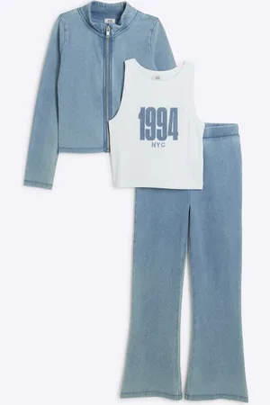 River Island Girls Denim Zip Through 3 Piece Set