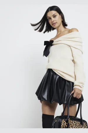 River Island Womens Faux Leather Bubble Hem Skirt