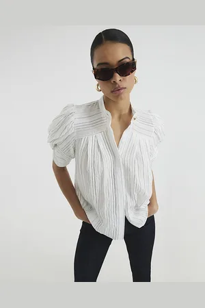 River Island Womens Short Sleeve Stripe Pleated Blouse