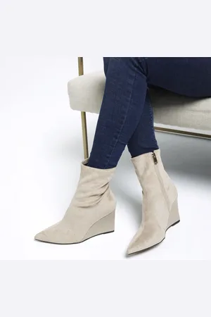 River Island Womens Suedette Wedge Heeled Ankle Boots