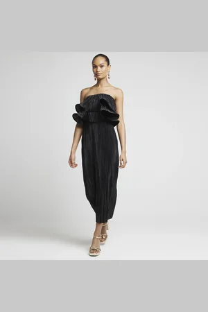 River Island Womens Plisse Frill Bandeau Midi Dress