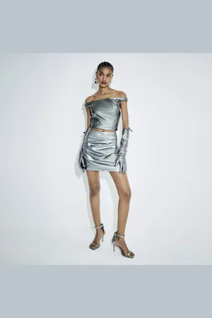 River Island Womens Faux Leather Metallic Mini Skirt