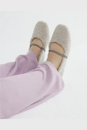 River Island Womens Embellished Strap Borg Ballet Slippers