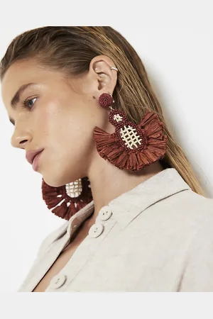 River Island Womens Crochet Raffia Drop Earrings