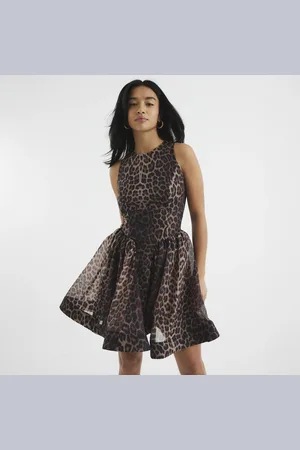 River Island Womens Petite Leopard Print Mini Skater Dress