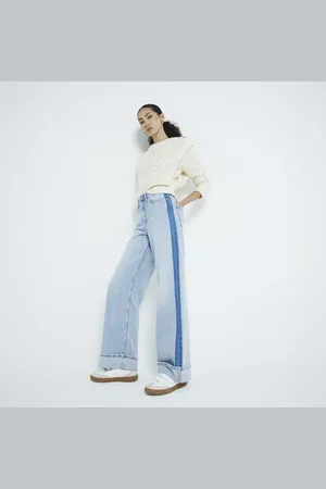 River Island Womens Denim Relaxed Straight Leg Turn Up Jeans