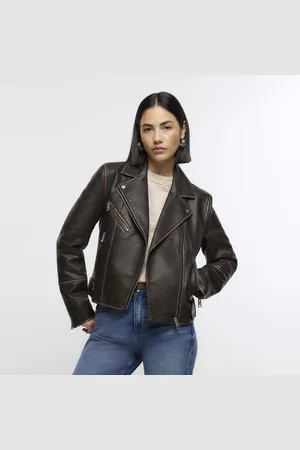 River Island Womens Faux Leather Distressed Biker Jacket