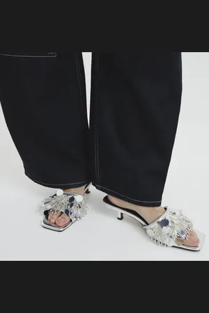 River Island Womens Beaded Kitten Heel Mule Sandals