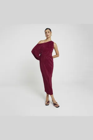 River Island Womens Plisse Asymmetric Bodycon Midi Dress