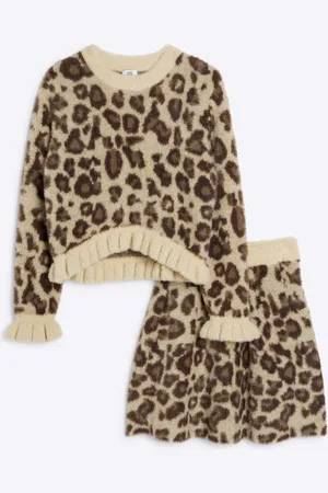 River Island Girls Leopard Jumper And Skirt Set