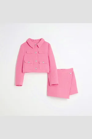 River Island Girls Boucle Blazer And Skirt Set