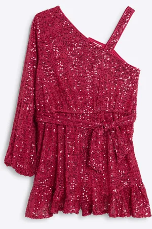 River Island Girls Sequin One Shoulder Playsuit