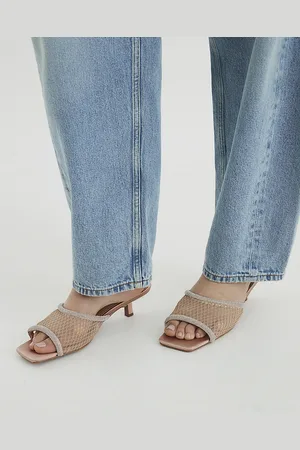 River Island Womens Diamante Mesh Kitten Heeled Mule Sandals