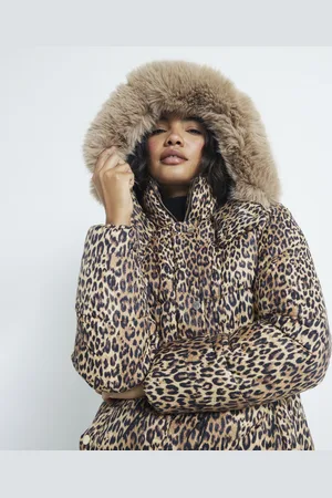 River Island Womens Faux Fur Leopard Puffer Jacket