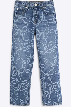 River Island Girls Bow Laser Cut Mom Jeans