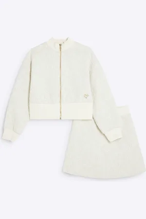 River Island Girls Jacquard Bomber And Skirt Set