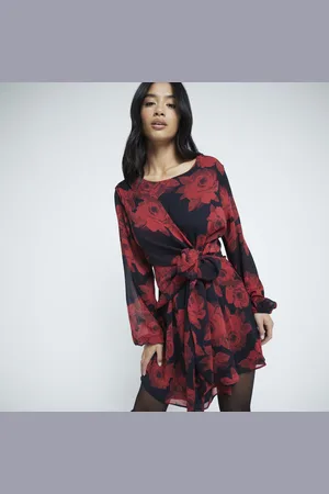 River Island Womens Petite Floral Tie Front Mini Dress
