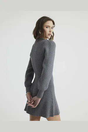 River Island Womens Long Sleeve Knit Ribbed Mini Dress