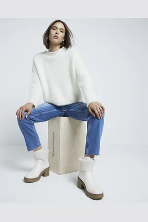 River Island Womens Knitted Crepe Block Heeled Boots