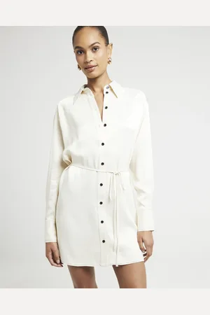 River Island Womens Premium Satin Belted Mini Shirt Dress