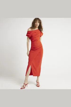 River Island Womens Drape Off Shoulder Bodycon Midi Dress