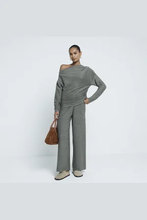 River Island Womens Textured Wide Leg Trousers