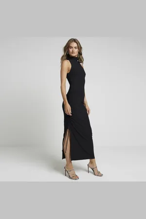 River Island Womens Ruched High Neck Bodycon Midi Dress