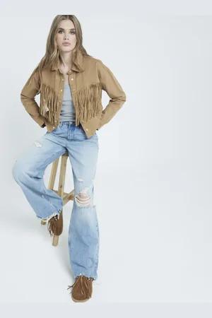 River Island Womens Suede Fringed Clog Shoes