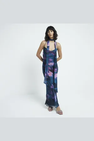 River Island Womens Abstract Floral Scarf Bodycon Maxi Dress