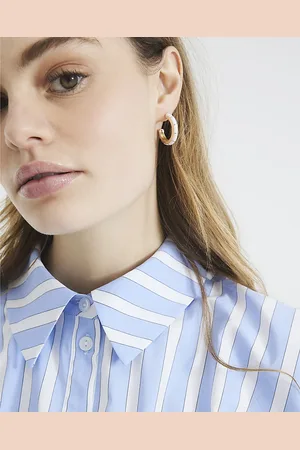 River Island Womens Enamel Bamboo Hoop Earrings
