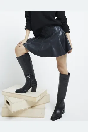 River Island Womens Leather High Leg Heeled Boots