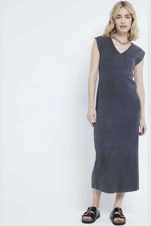 River Island Womens Washed V Neck Bodycon Midi Dress
