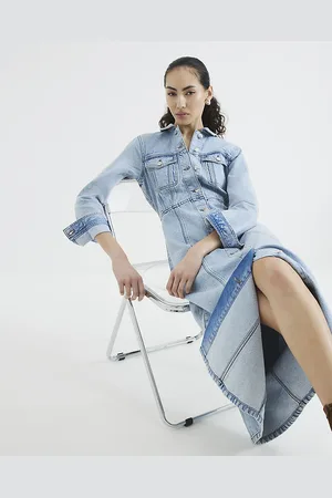 River Island Womens Denim Long Sleeve Midi Shirt Dress