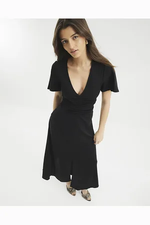 River Island Womens Short Sleeve Ruched Midi Dress