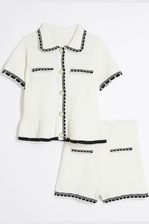 River Island Girls Textured Tipped Polo Shirt Set
